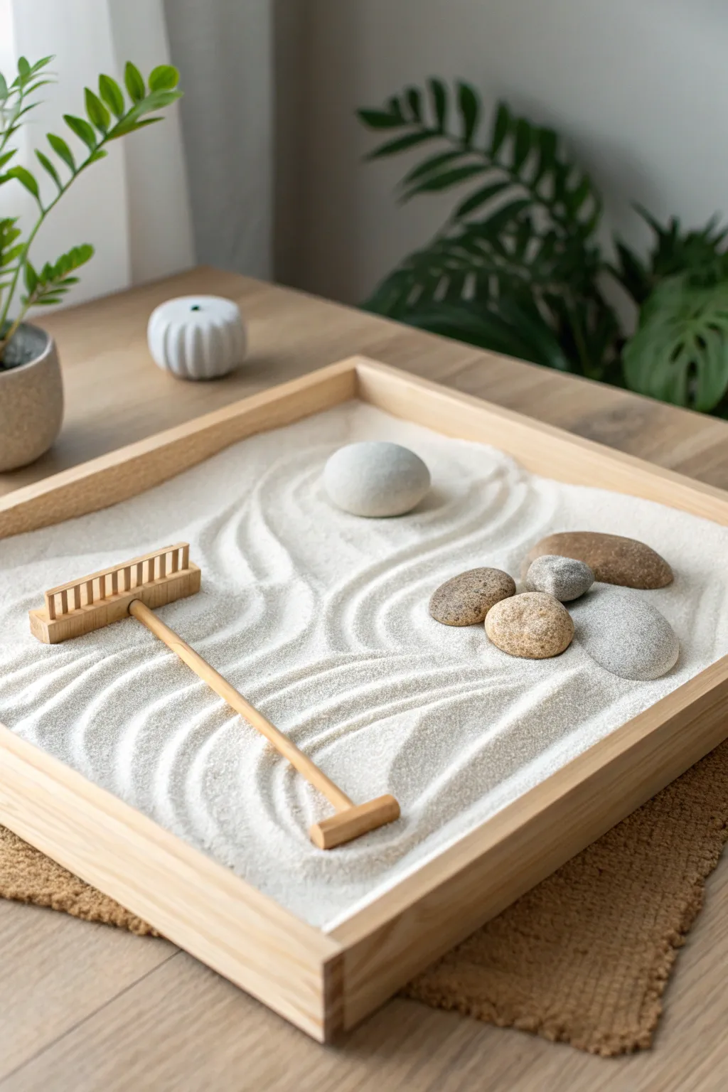 Discover tranquility with a mini Zen garden—a perfect blend of simplicity and serenity.