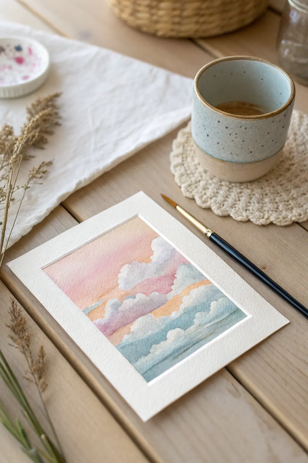 Dream in watercolor: Craft your own cloud-filled skies. ☁️✨