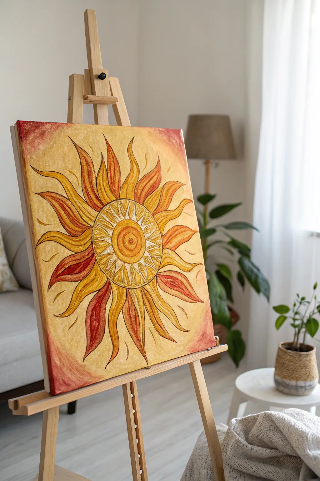 Illuminate your space with a sunburst masterpiece, where warm hues meet minimalist elegance.