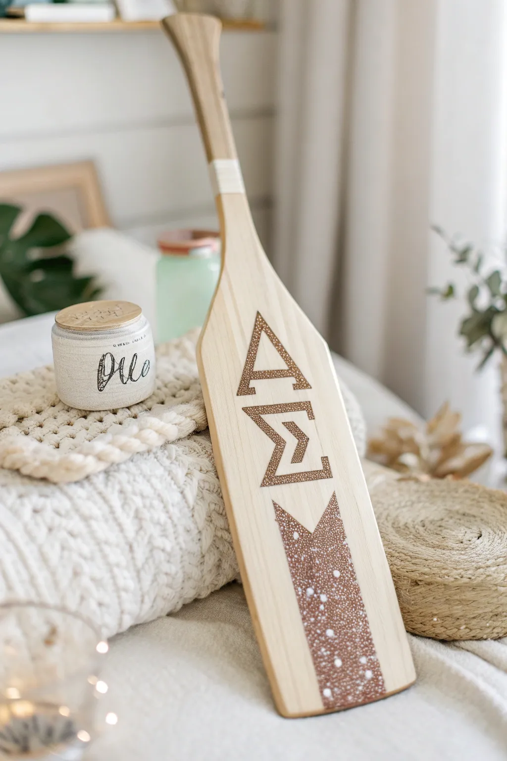 Add a touch of sparkle with glitter accents for a glamorous sorority paddle design.