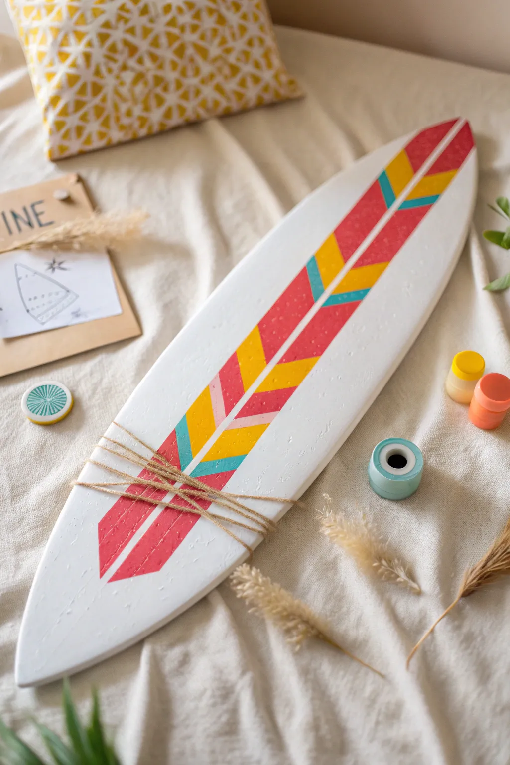 Unleash creativity with tape resist surfboards – a splash of color meets minimalist charm!