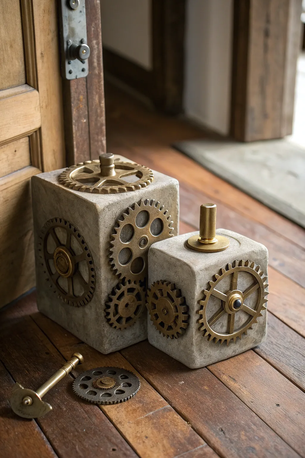 Elevate your doorway with this industrial-chic steampunk doorstop, where function meets artistry.
