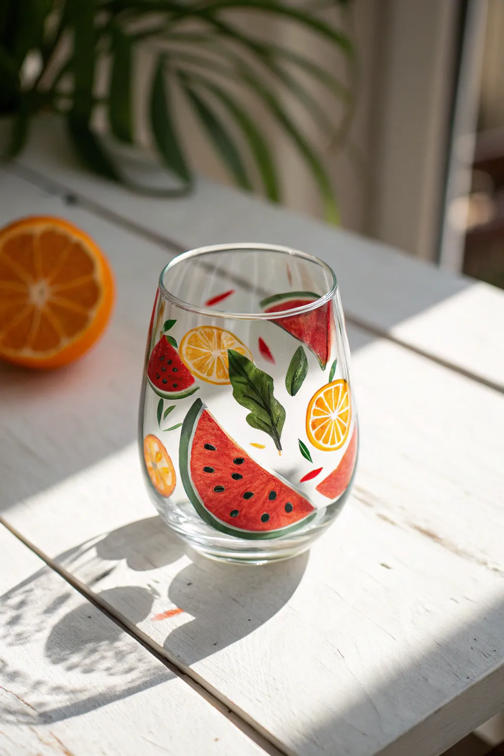 Bring a splash of summer to your table with fruit-inspired painted wine glasses. Perfect for your next outdoor gathering!