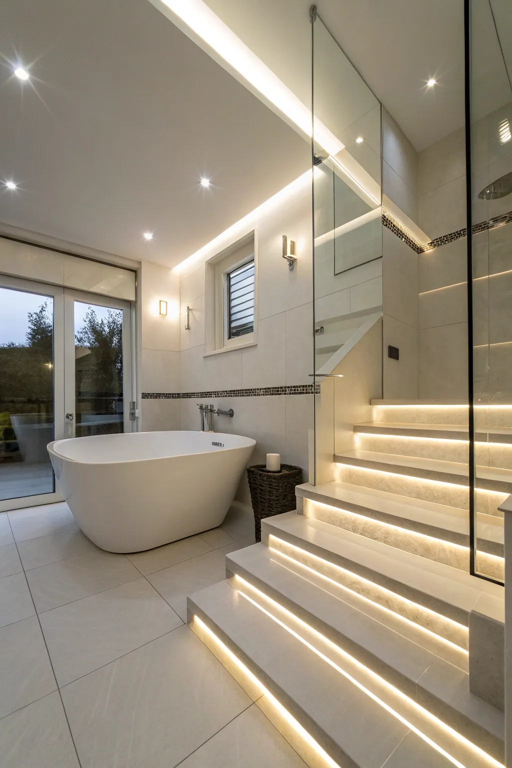 A bathroom with integrated LED lighting for a modern look.