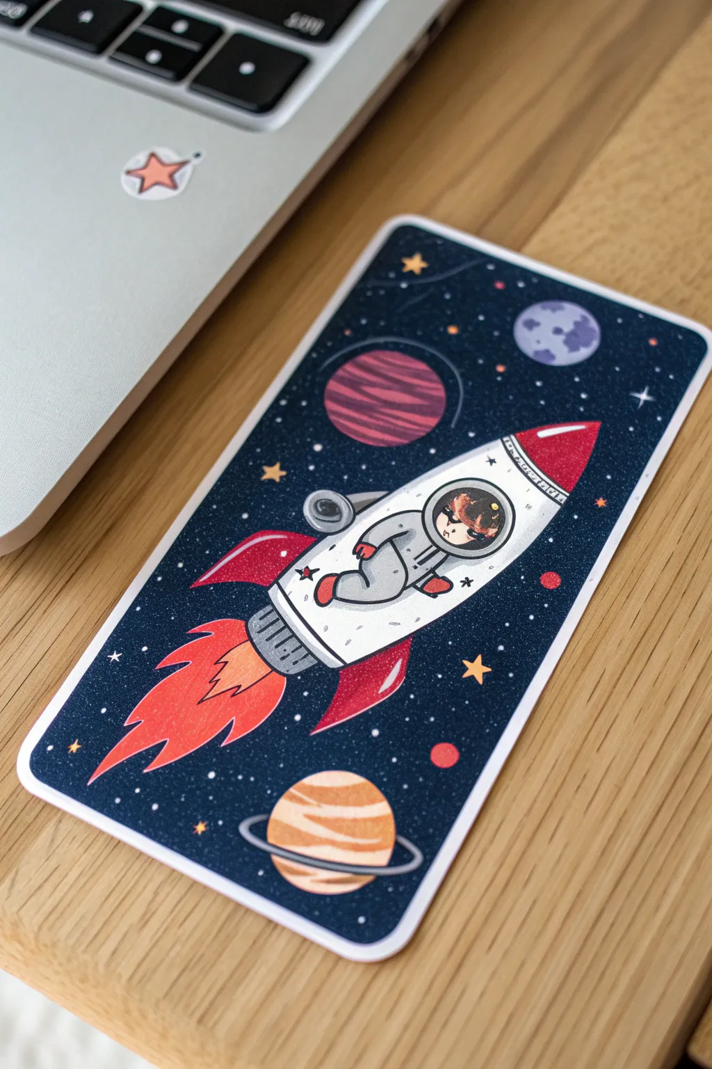 Explore the cosmos with this charming cat astronaut sticker—where Scandinavian style meets cosmic adventure!