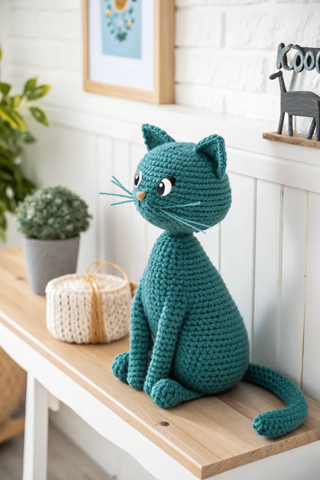 Meet your new cozy companion: a handcrafted crochet cat that brings Scandinavian charm with a boho twist to your space.