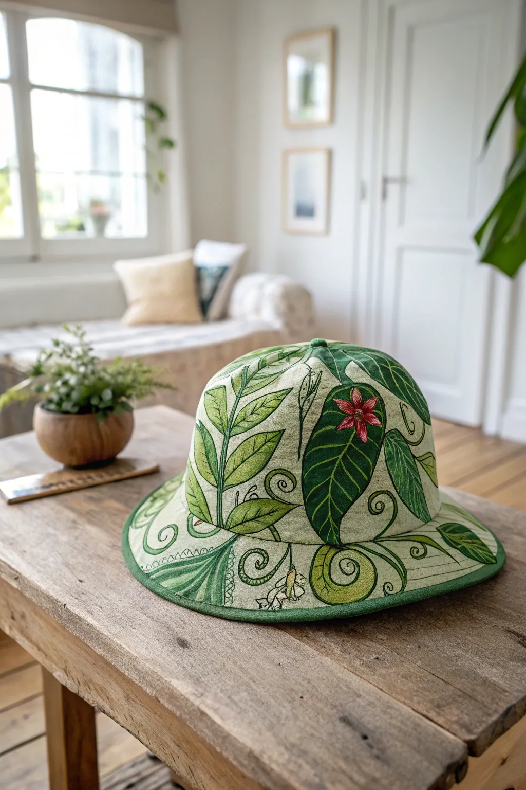 Elevate your style with nature's touch: a stunning greenery-themed sublimation hat that captures the essence of Scandinavian minimalism and boho charm.