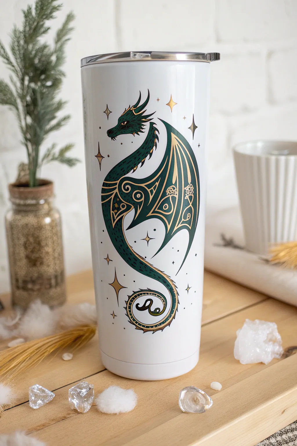 Unleash the magic with this dragon-inspired tumbler—where Scandinavian minimalism meets boho charm.