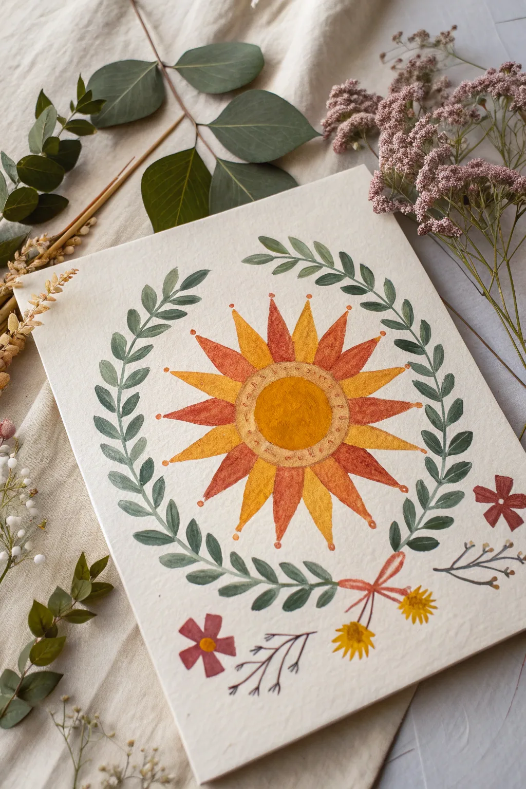 Embrace the warmth of the sun with nature's gentle touch in this stunning minimalist artwork.