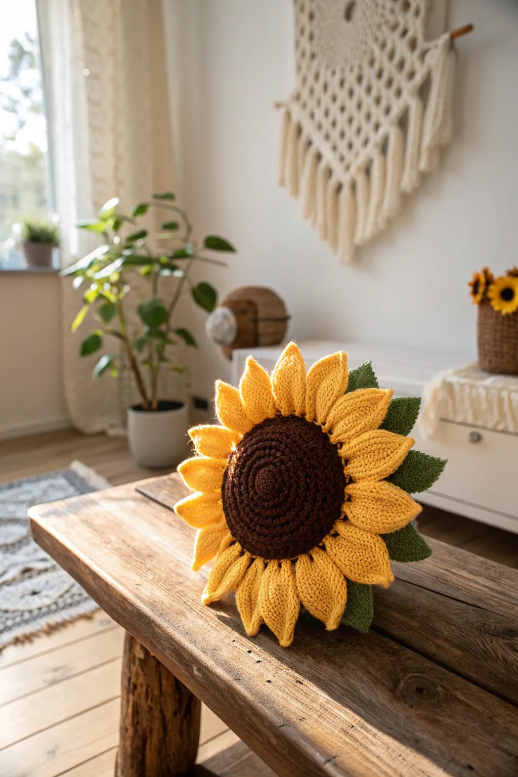 Bring a touch of sunshine and handcrafted charm into your home with this delightful sunflower amigurumi toy. Perfect as a playful companion or a whimsical decor piece. 🌻✨ #CrochetArt #ScandiBoho