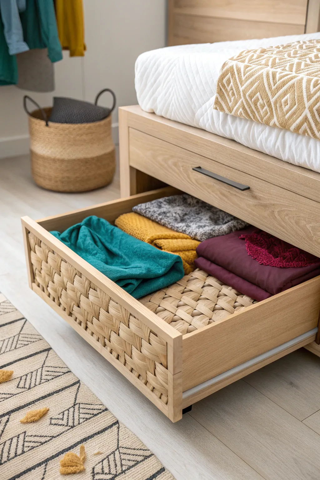 Effortless organization with a touch of Scandinavian charm—store your seasonal favorites stylishly under the bed.