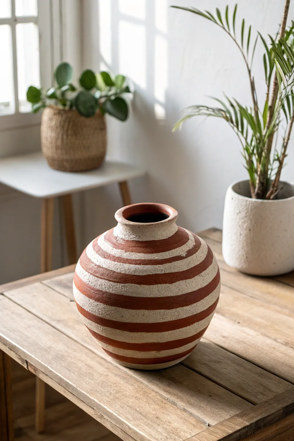 Elevate your space with bold, striped clay pots—where modern design meets artisanal craftsmanship.