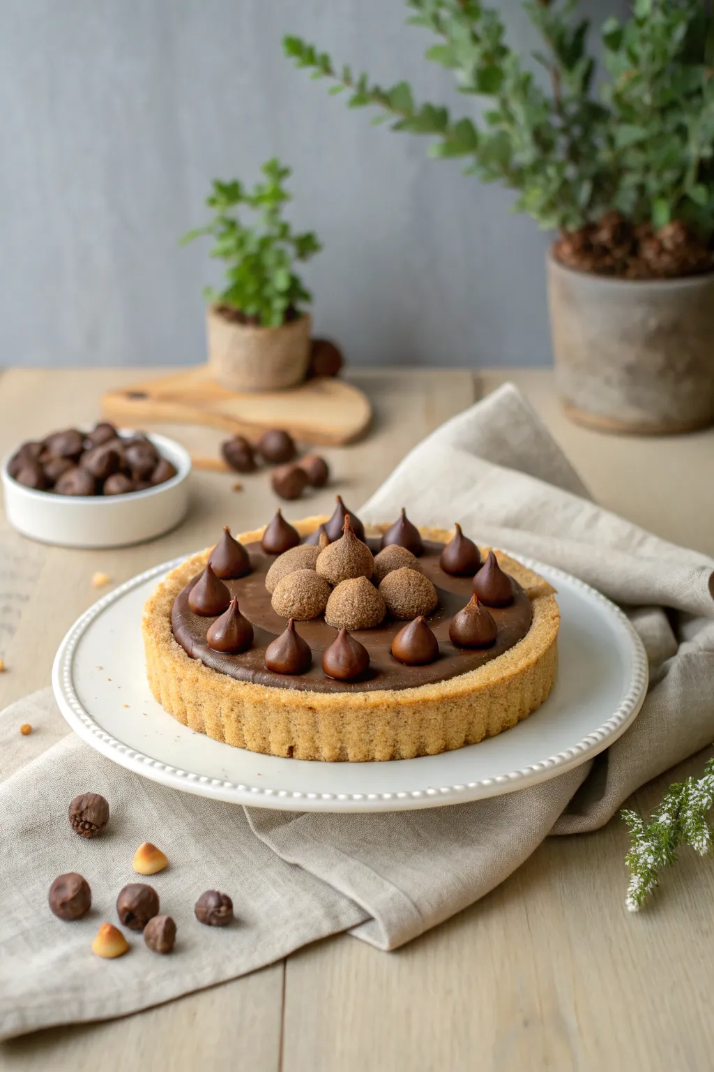 Delight in the simplicity and charm of this Chocolate Acorn Cookie Cake - a perfect blend of minimalist elegance and sweet creativity.