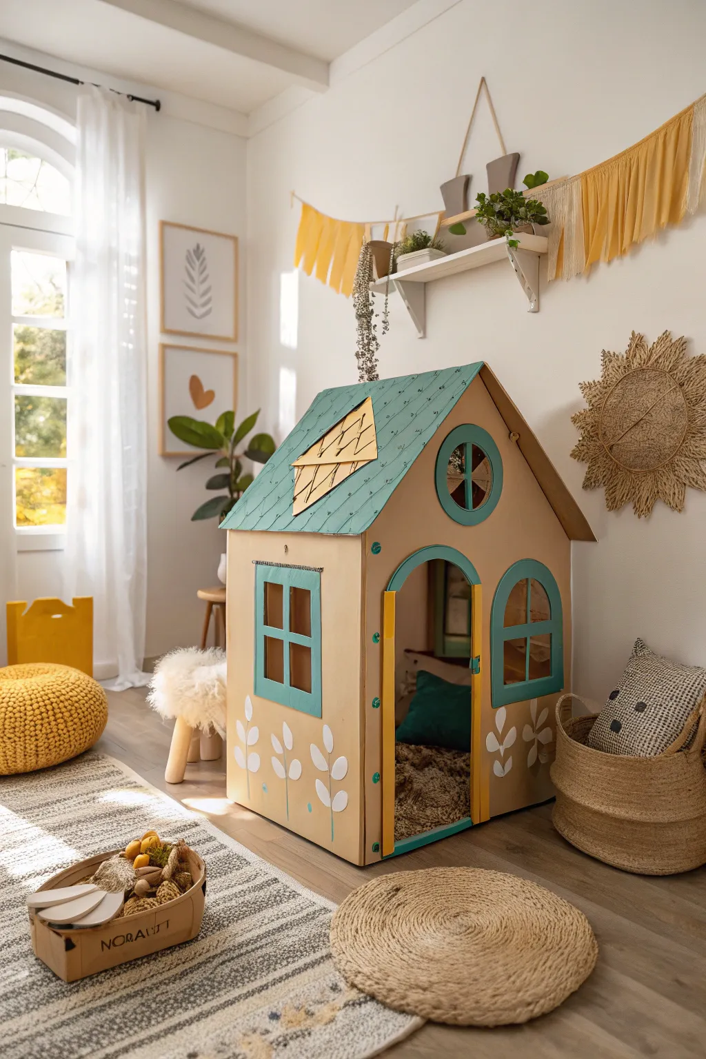 Step into a world of imagination with this charming cardboard playhouse, where simplicity meets creativity.