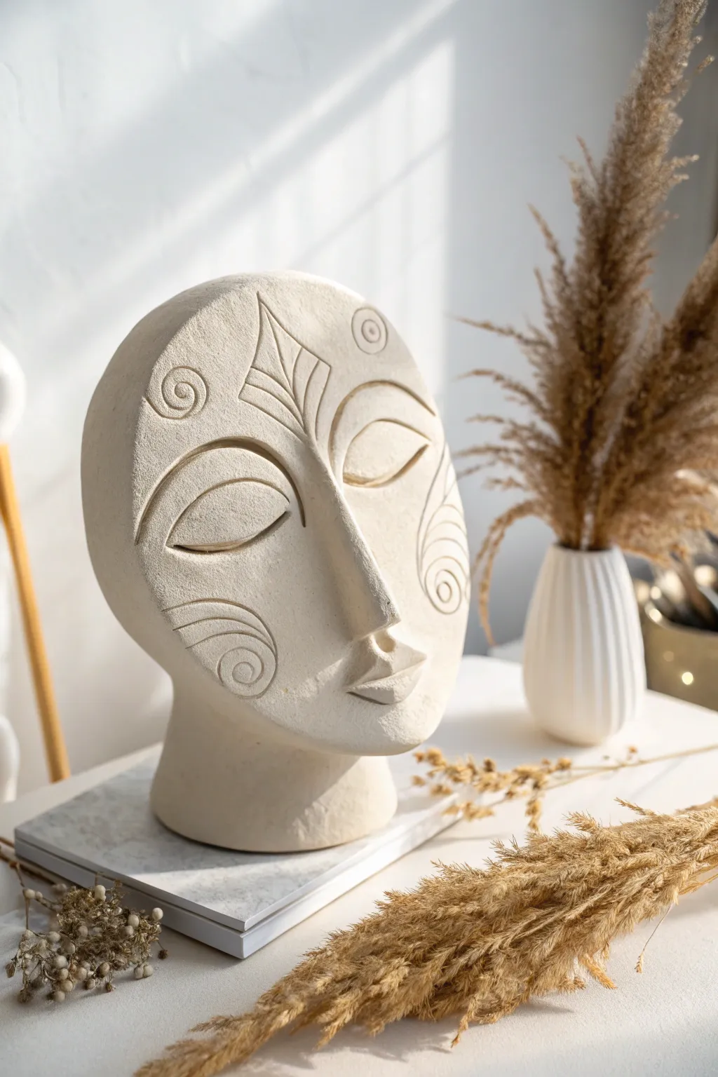 Discover the art of simplicity with this stunning abstract face sculpture in polymer clay. A perfect blend of minimalist design and boho charm.