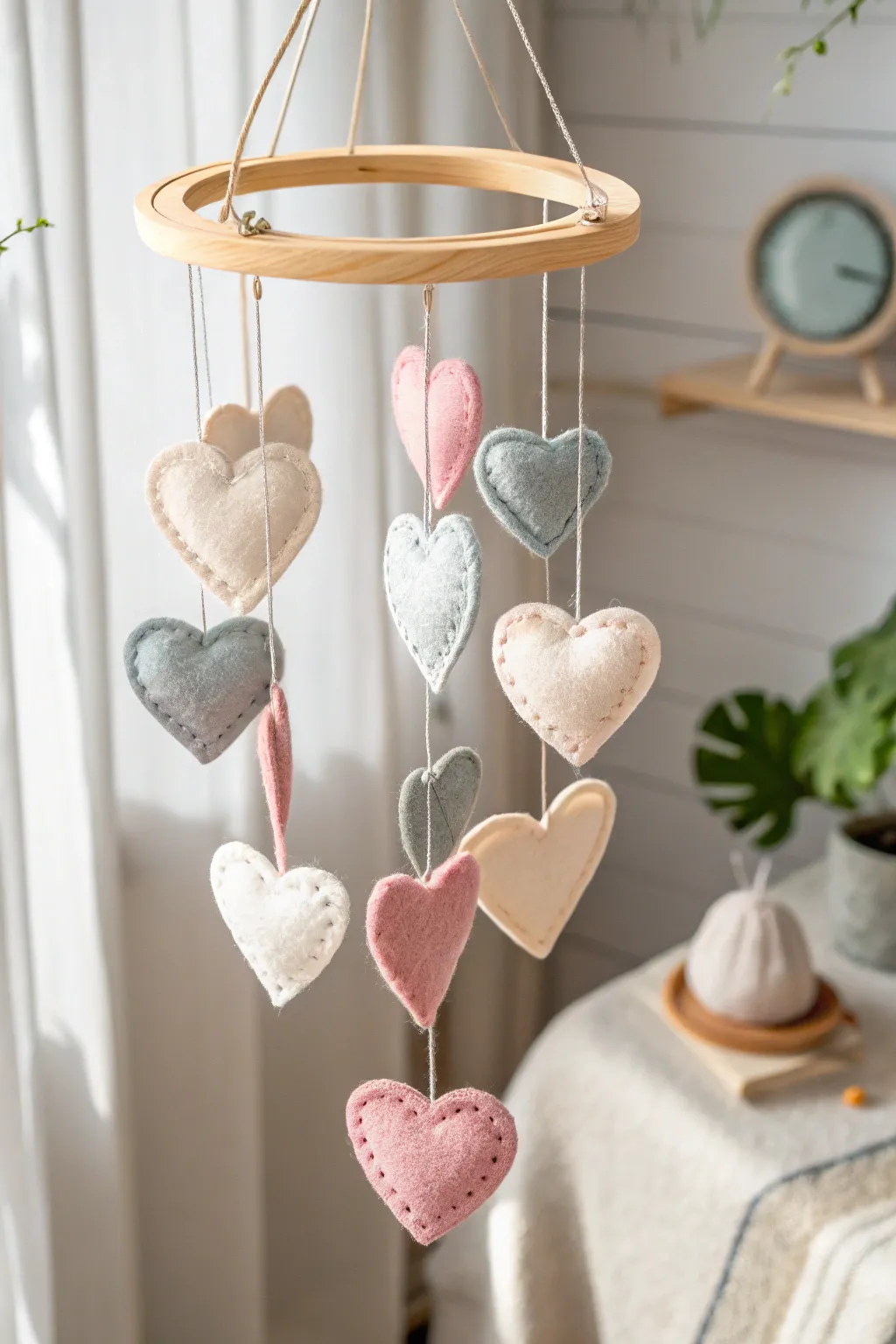 Add a touch of whimsy with this charming DIY felt heart mobile, perfect for any room.