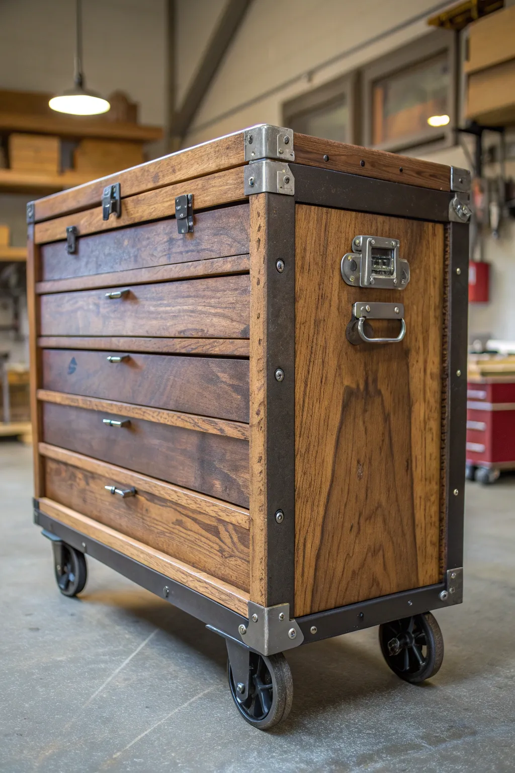 Transform your workspace with a mobile masterpiece: the tool box dresser on casters.