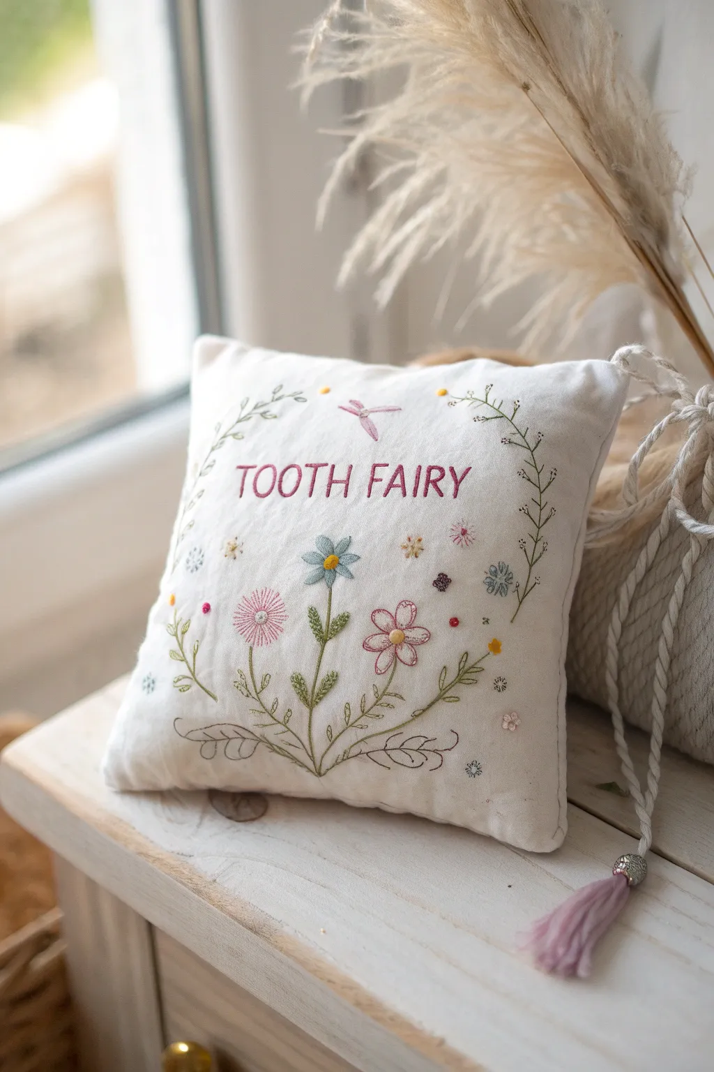 Whispered tales and stitched dreams—this tooth fairy pillow captures the magic of childhood.