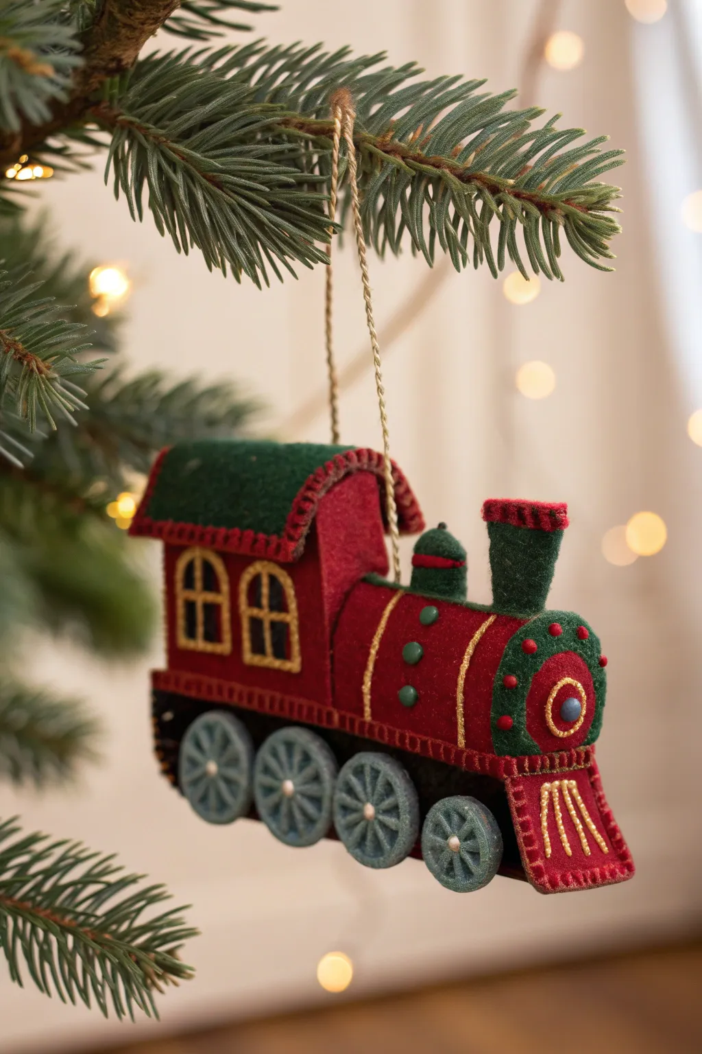 Elevate your holiday decor with the charm of handcrafted elegance: a felt train ornament that tells a story of artistry and warmth.