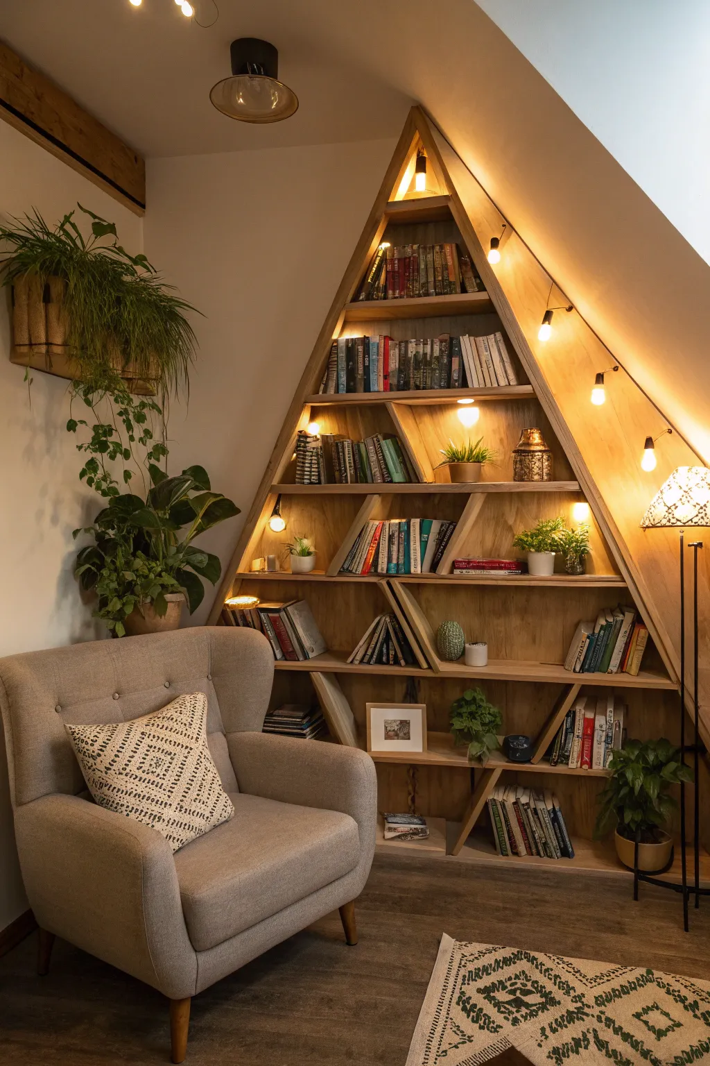 Triangle shelves blend style with functionality.