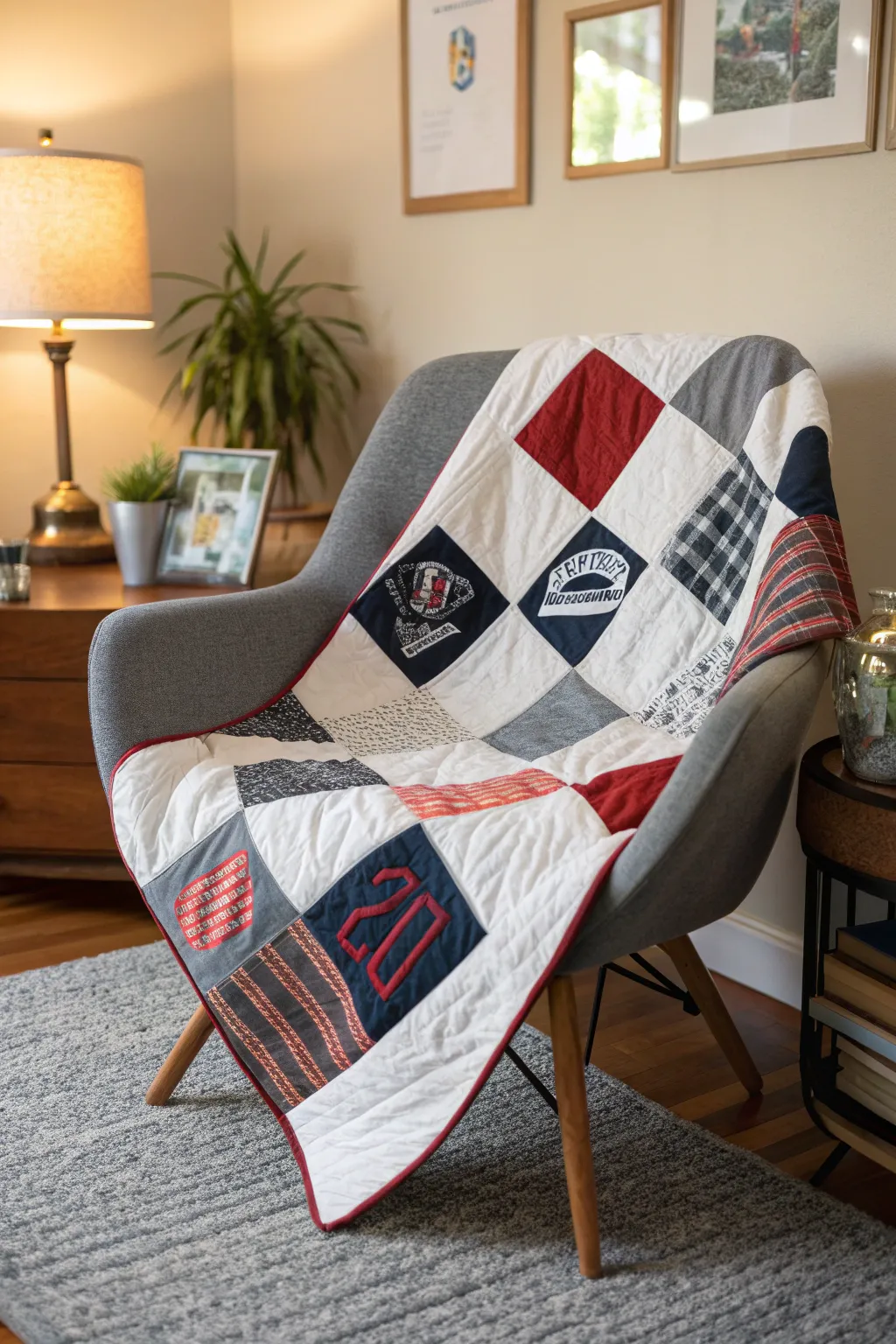 Transform your cherished T-shirts into a stunning quilt with multi-size blocks, blending bold colors and minimalist elegance.