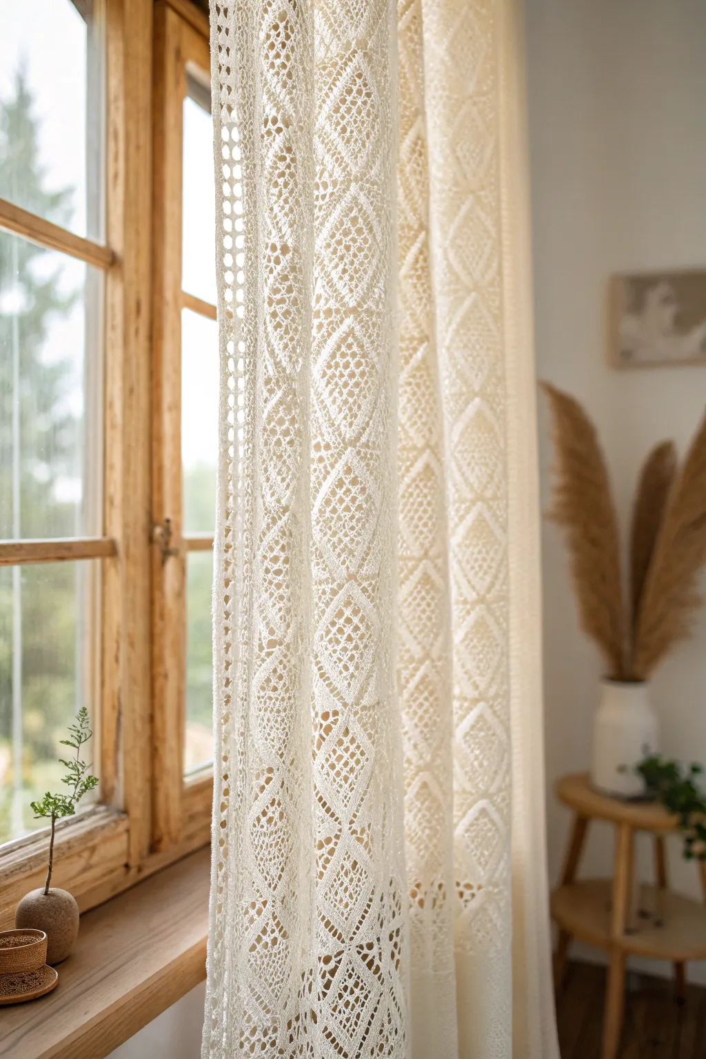 Add a touch of vintage charm to your windows with delicate Tunisian crochet lace curtains.
