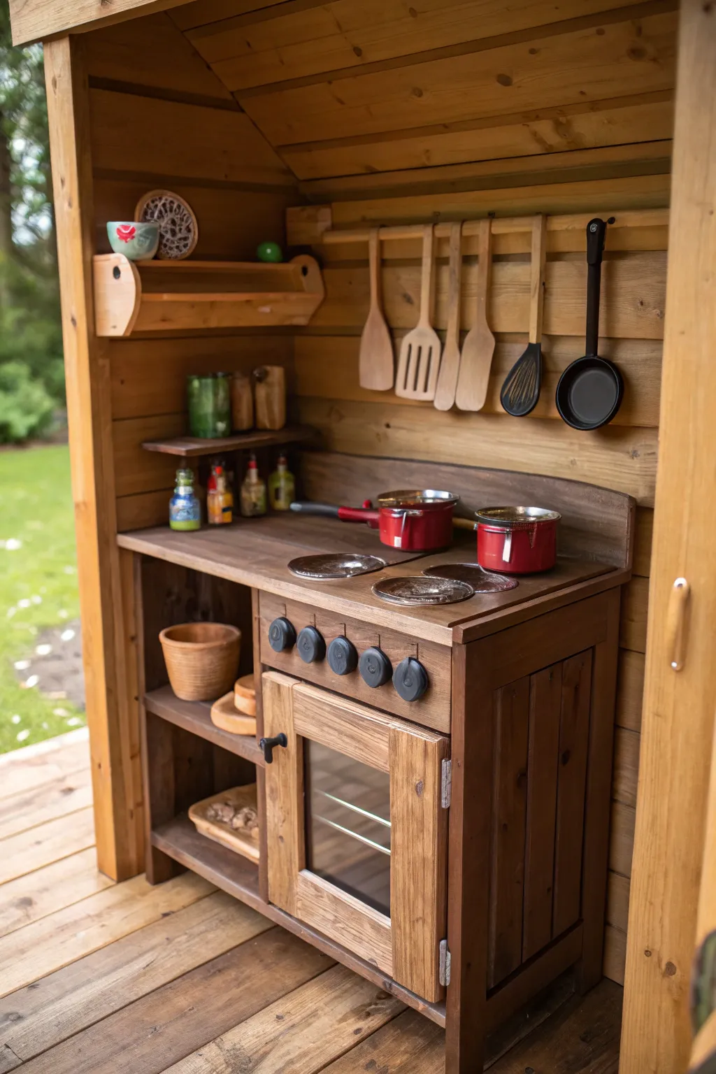 Transform your shed into a magical playhouse with a handcrafted play kitchen that inspires endless adventures.
