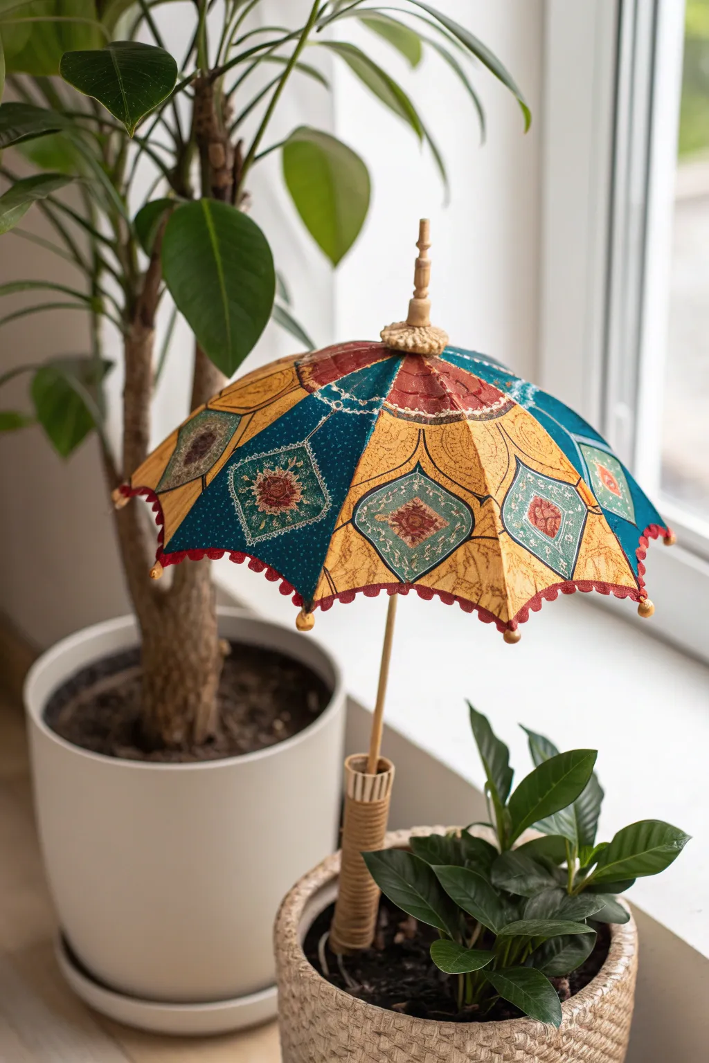 Add a touch of whimsy to your indoor garden with these charming handcrafted mini umbrellas.
