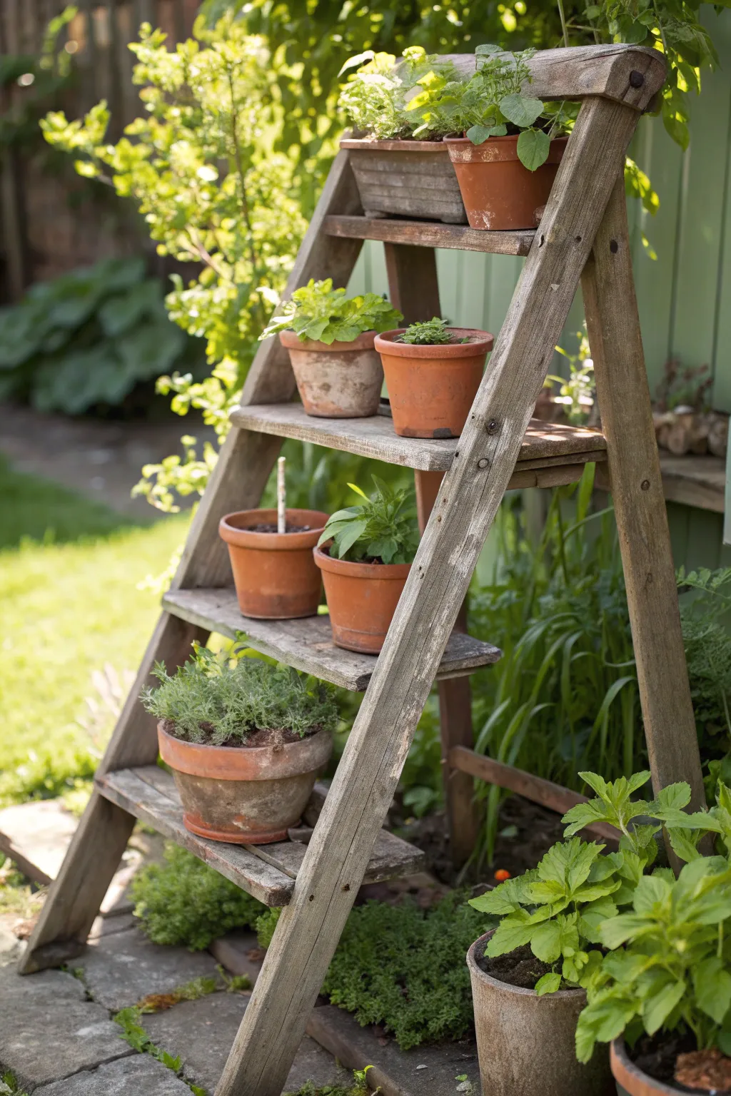Transform your garden with this rustic upcycled ladder potting bench, where craftsmanship meets nature.