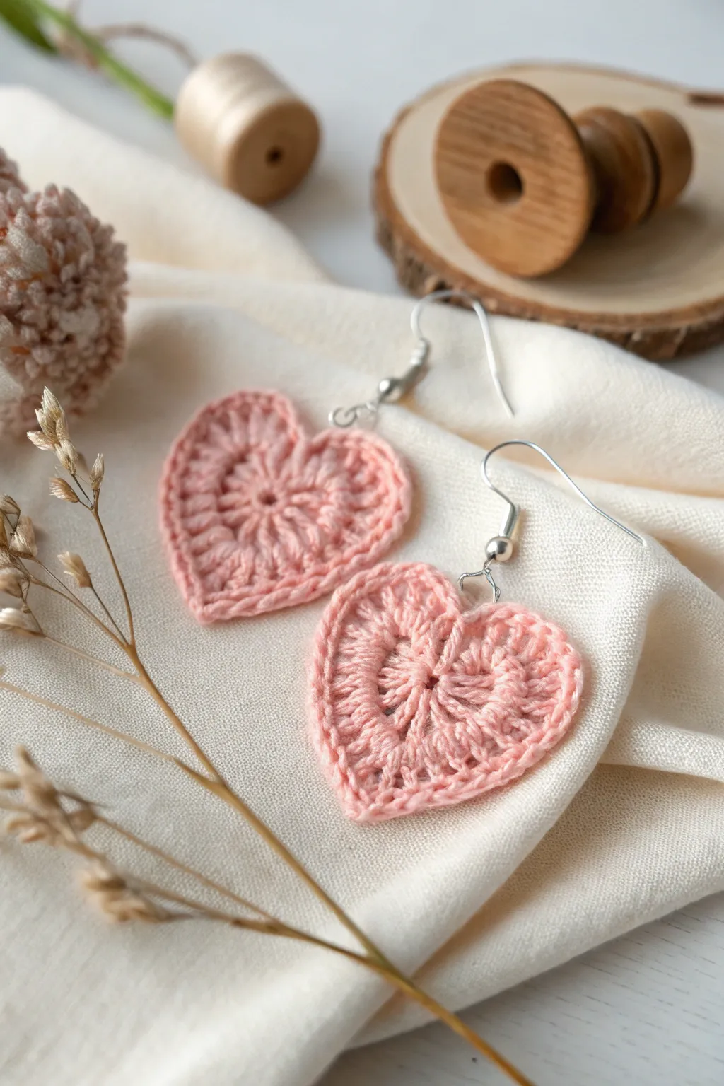 Embrace the charm of handmade elegance with these delightful heart-shaped crochet earrings, perfect for a subtle Valentine's touch.