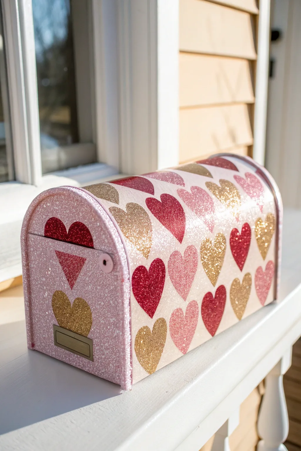 Sparkle and Shine: Elevate your Valentine’s Day with a dazzling glitter mailbox!