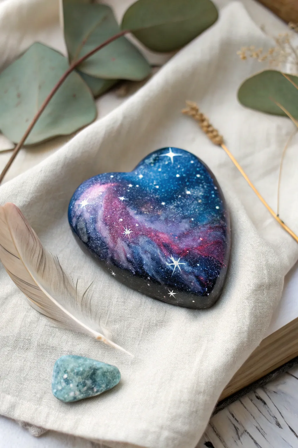 Cosmic Love: A galaxy heart rock painting to express 'I love you to the moon and back'.