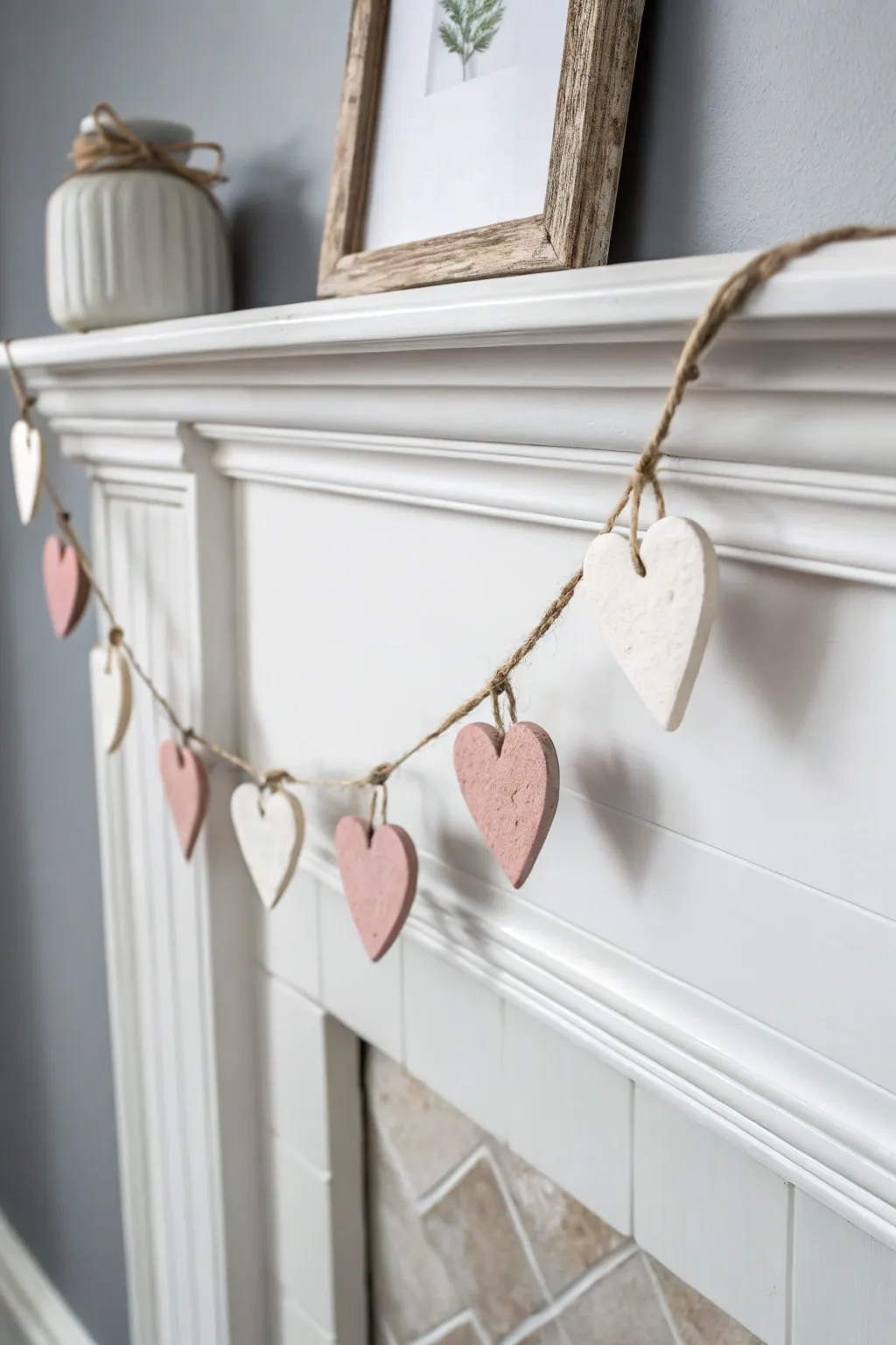 Embrace the beauty of simplicity with a handmade clay heart garland, perfect for adding a touch of love to your Valentine's Day decor.