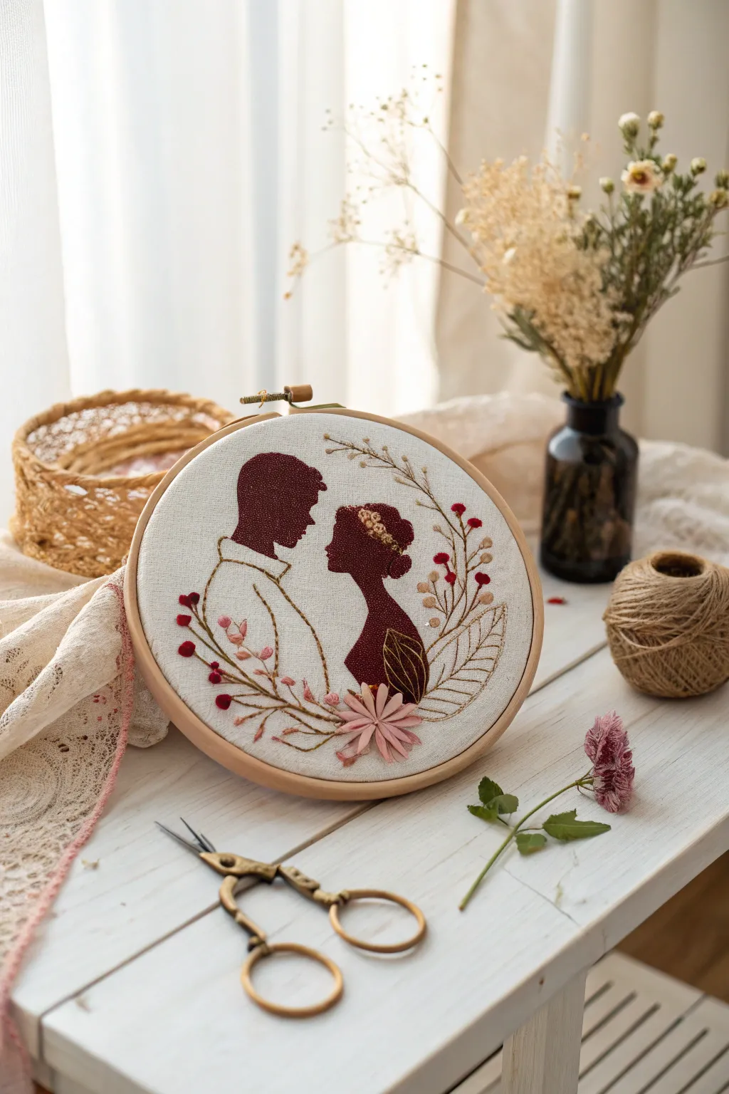 Capture love with every stitch: DIY portrait embroidery for a heartfelt Valentine's Day gift.