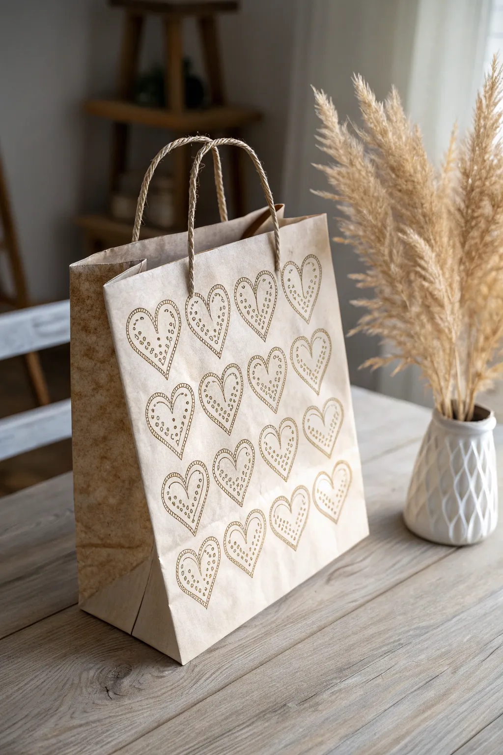 Crafted with Love: Elevate your Valentine's gift with a personalized stamped paper bag.
