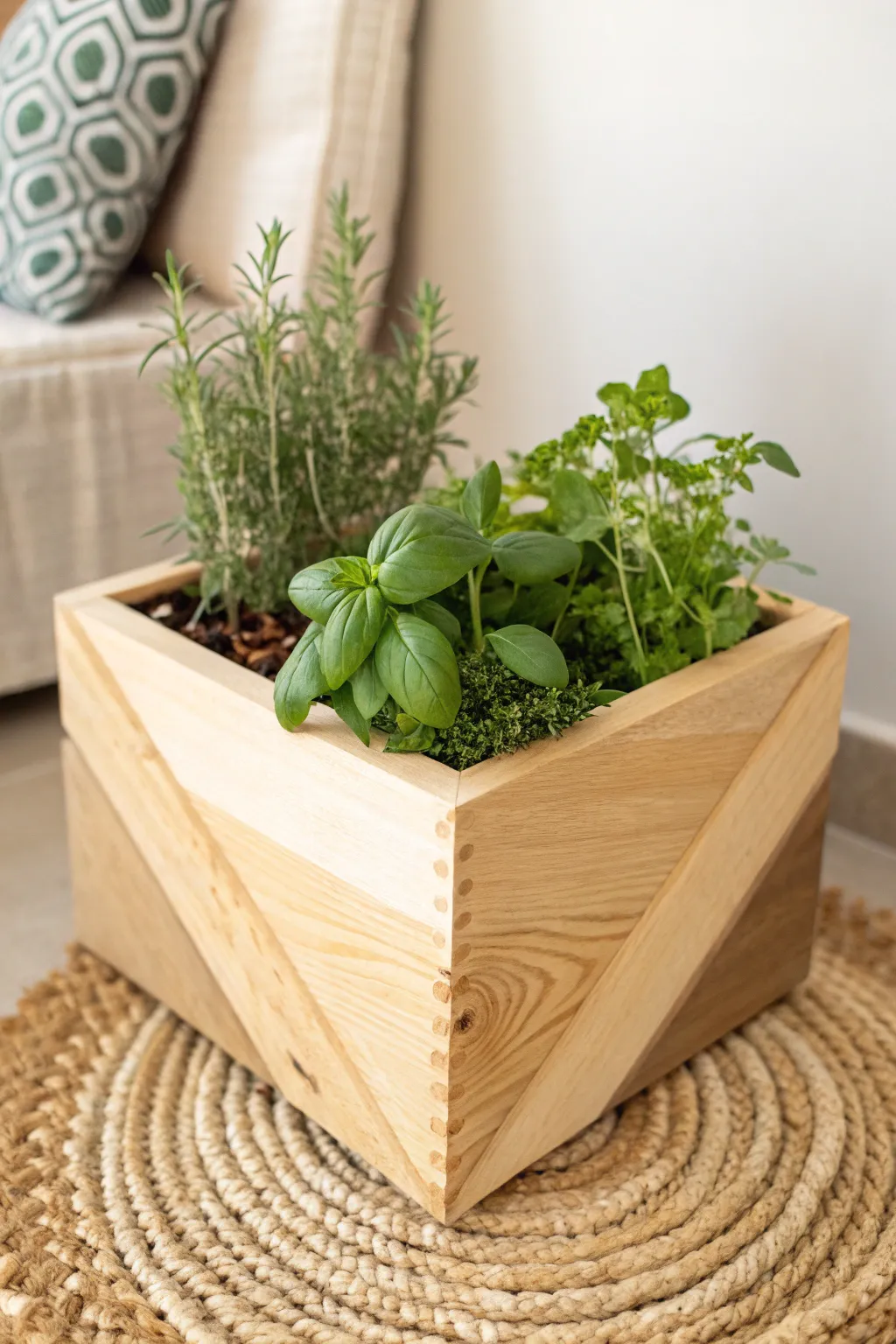 Transform corners into lush herb havens with a stunning triangular planter box.