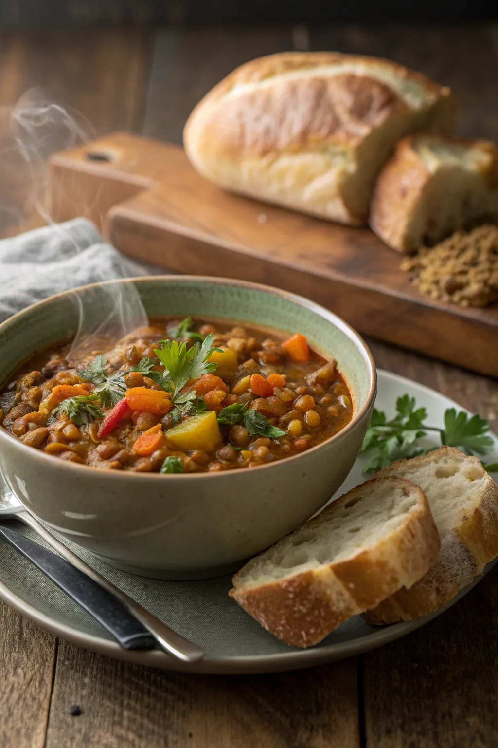 A hearty and spicy lentil stew, perfect for a cozy gathering.