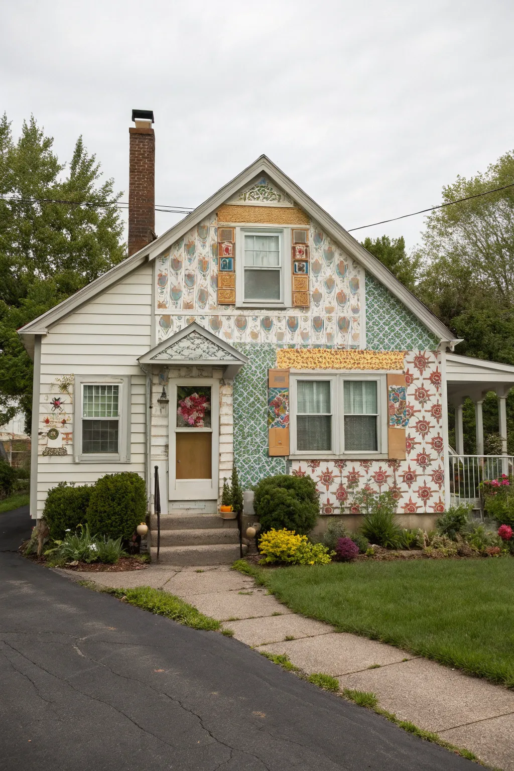 Mixed patterns create a striking exterior.