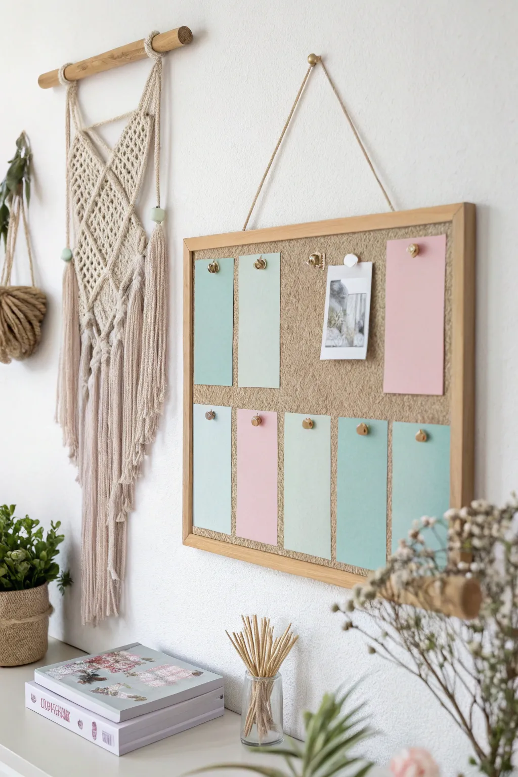 Organize your dreams with a touch of elegance and simplicity: a color-coded vision board for a serene and inspiring space.