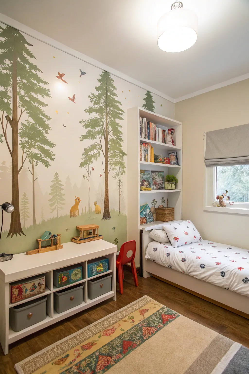 Create an adventurous atmosphere with a forest scene.