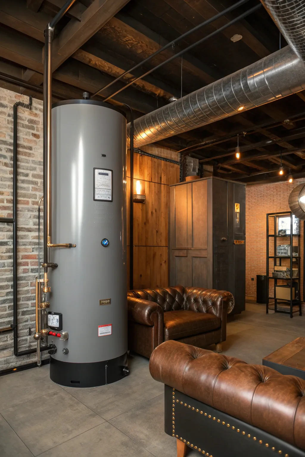 Metal panels add a touch of industrial chic while effectively concealing your water heater.