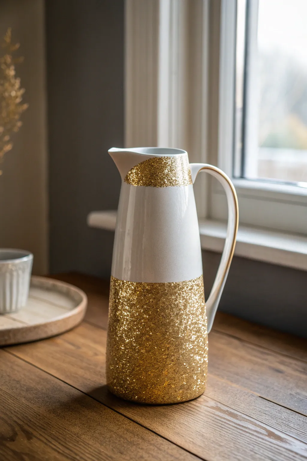 Add a touch of glitter glam to your decor with this stunningly simple yet striking water jug!