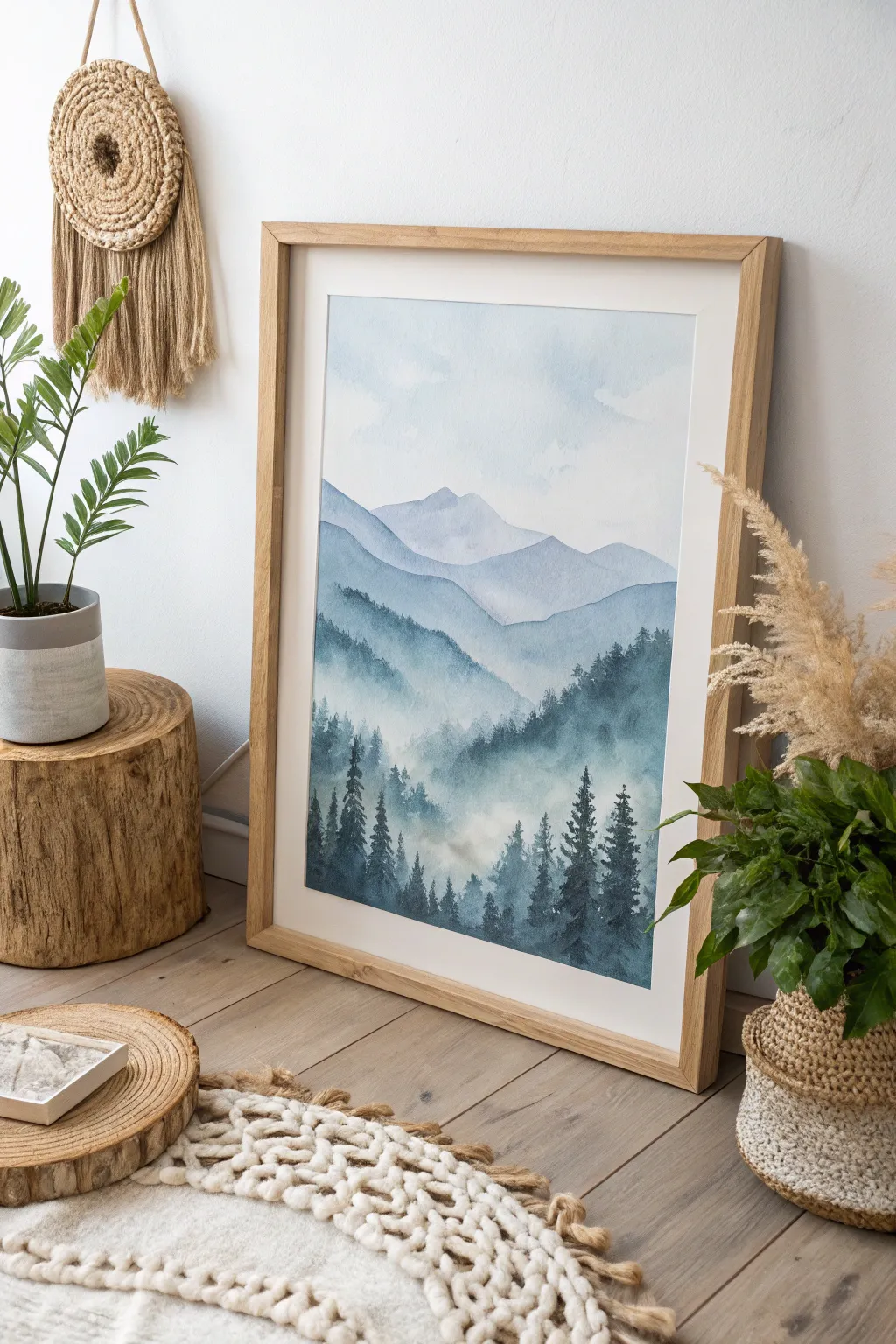 Embrace tranquility with mystical mountain watercolors, a blend of serenity and adventure.