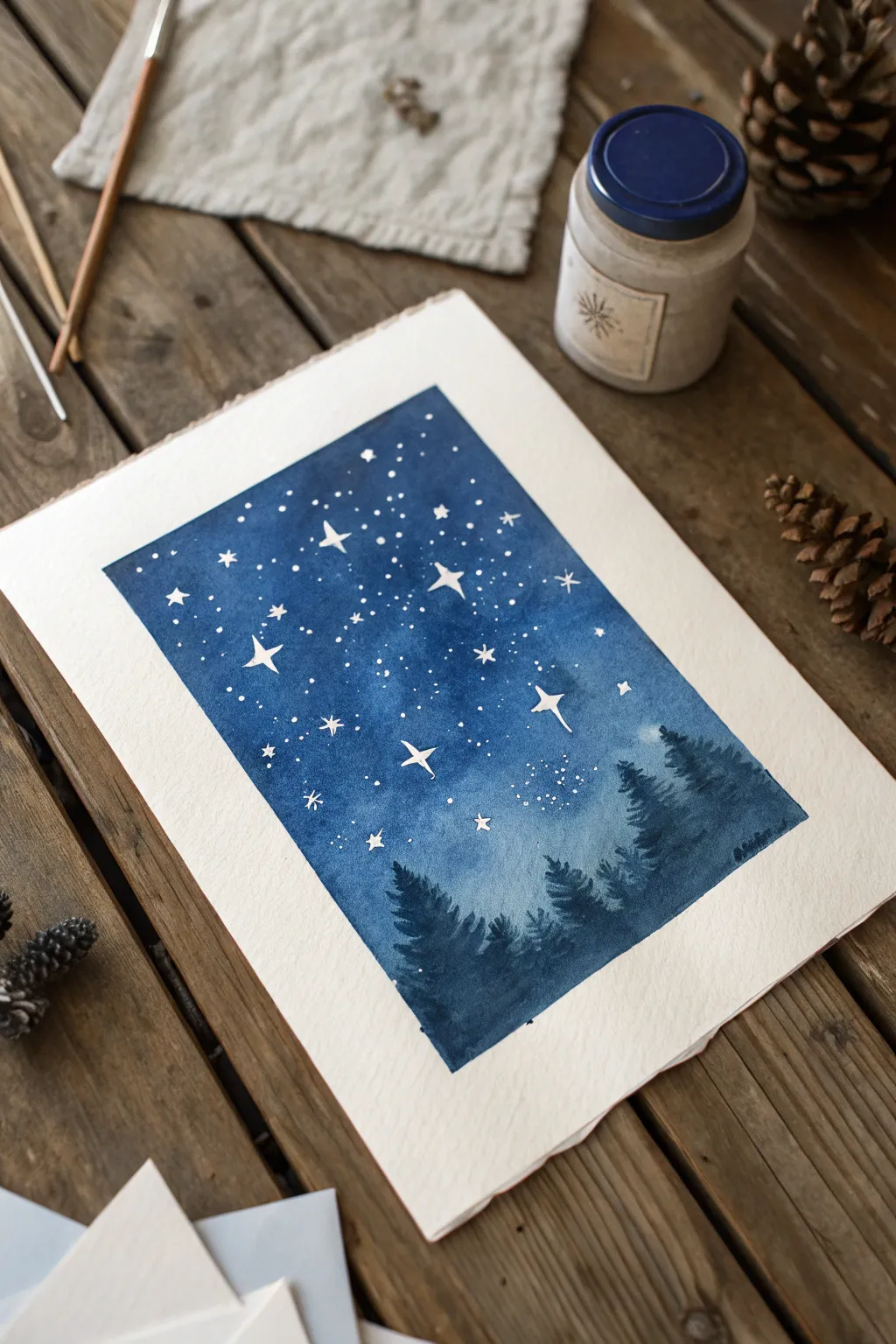 Capture the magic of the night sky with this enchanting watercolor card—perfect for telling mom she's your guiding star.