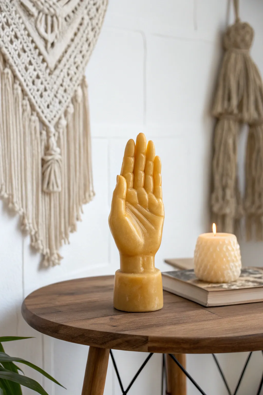 Embrace sustainable artistry with this exquisite beeswax hand sculpture, a perfect blend of simplicity and natural beauty.