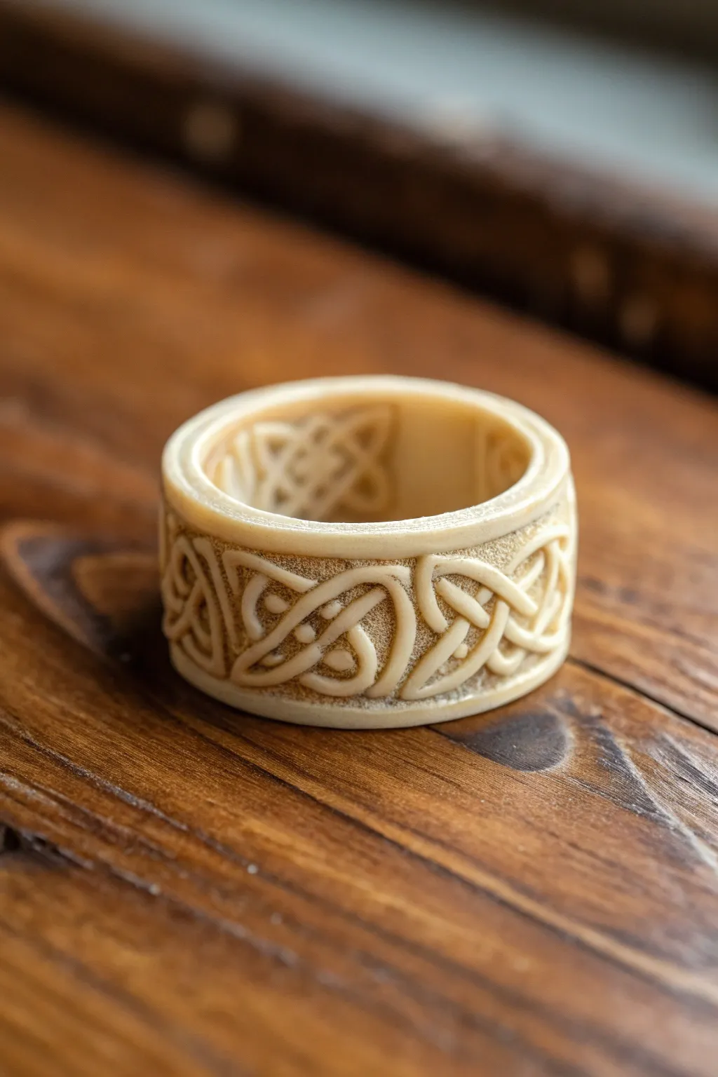 Intricate Celtic knots in a wax ring design.