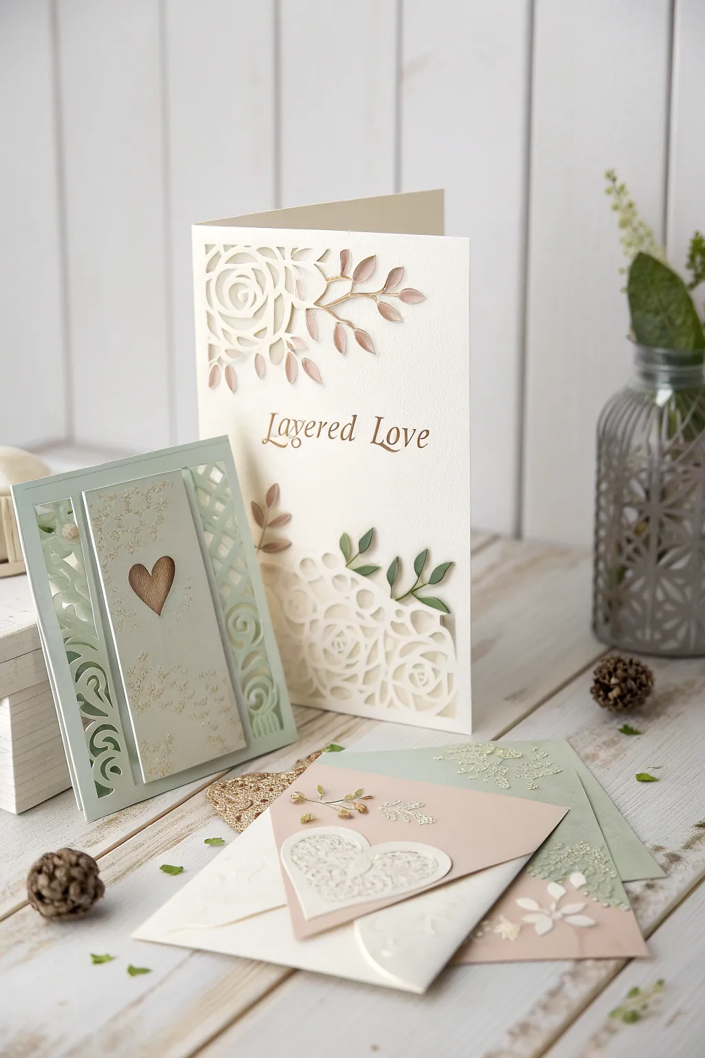Embrace the allure of 'Layered Love' with a stunning wedding card collage that speaks to the heart of minimalist elegance.