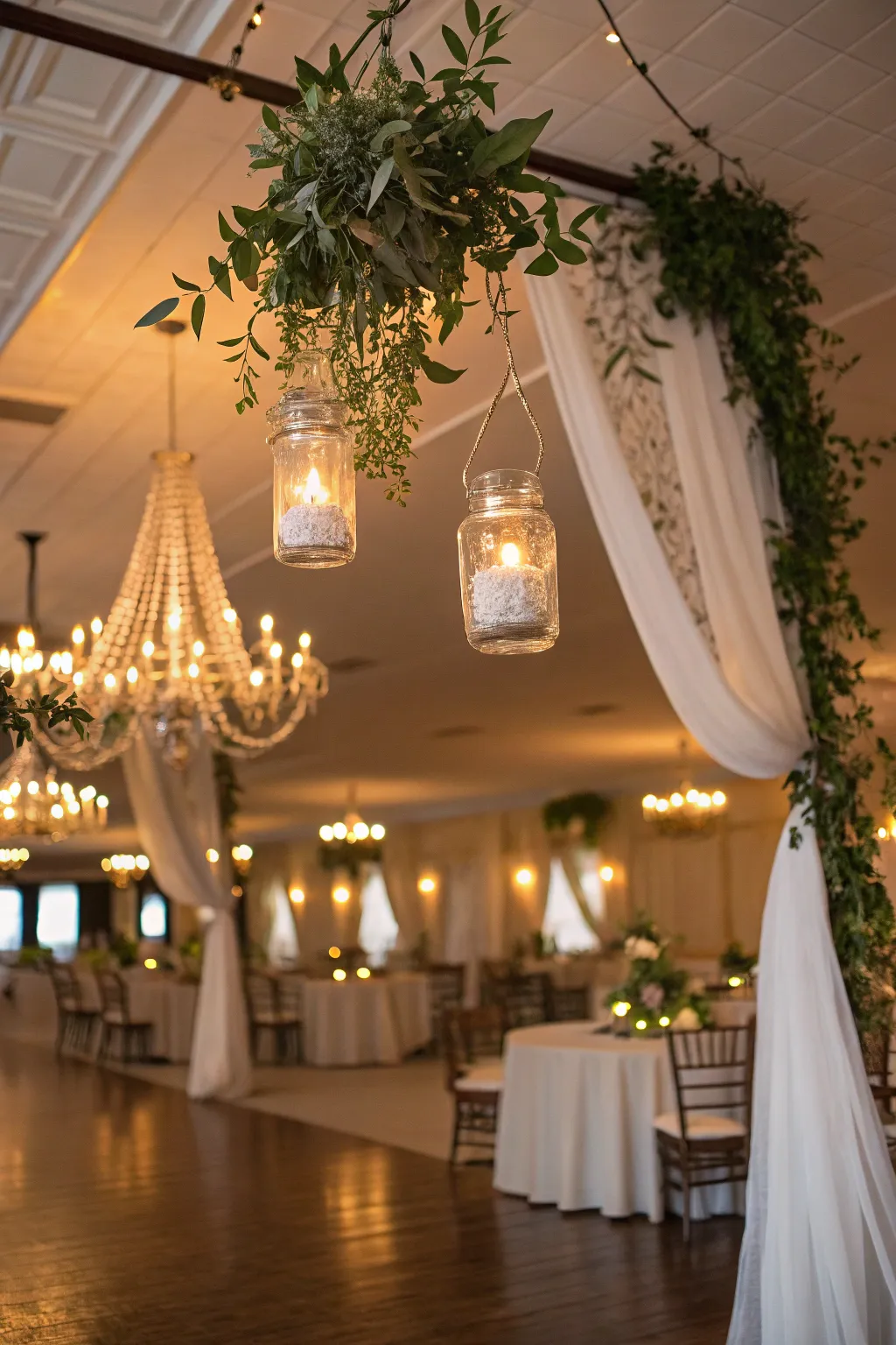 Mason jar lights add rustic charm and warmth.