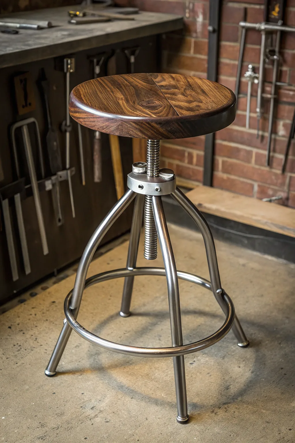 Elevate your space with an interactive masterpiece: the rotating welding stool.