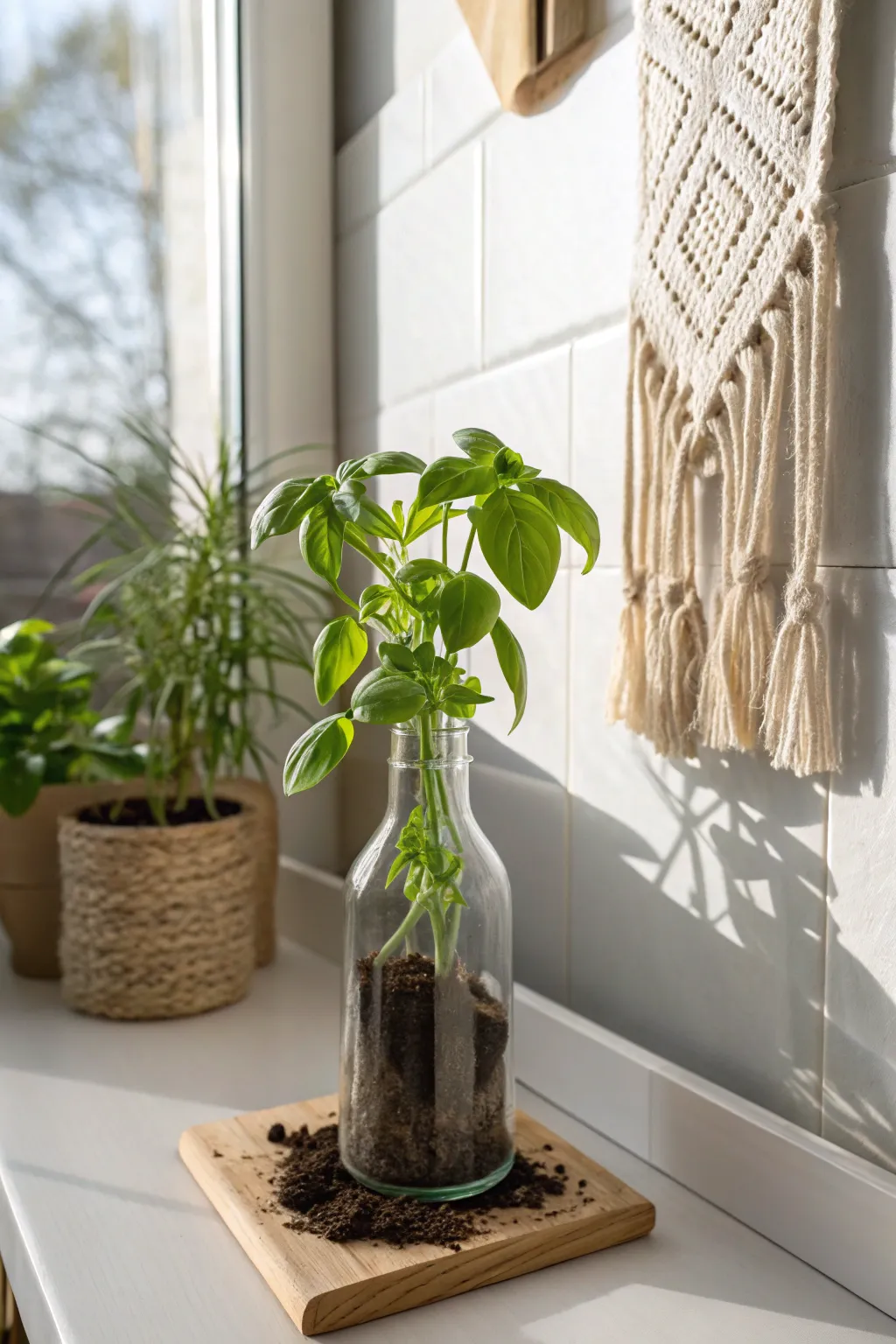Transform your kitchen with a rustic herb garden in stylish glass bottles. 🌿